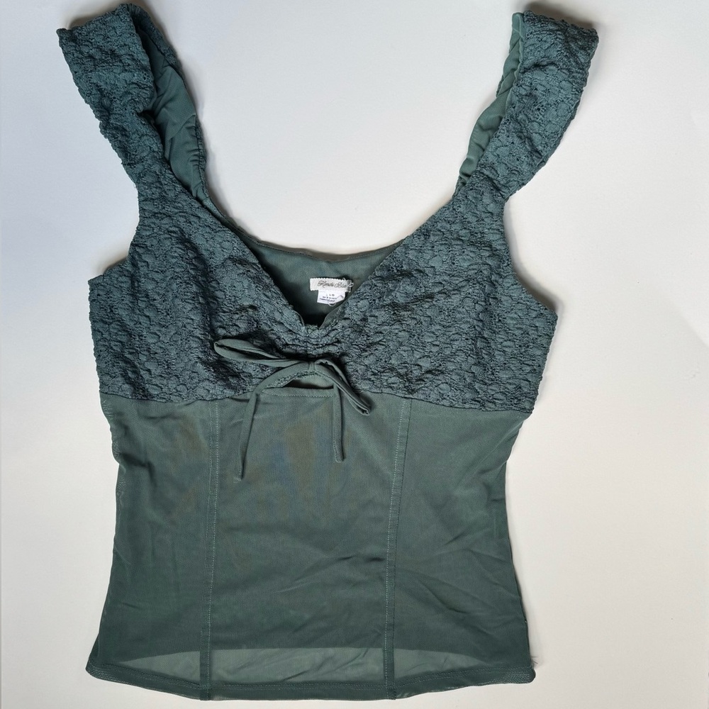 Mesh Lace Cap Sleeve Top